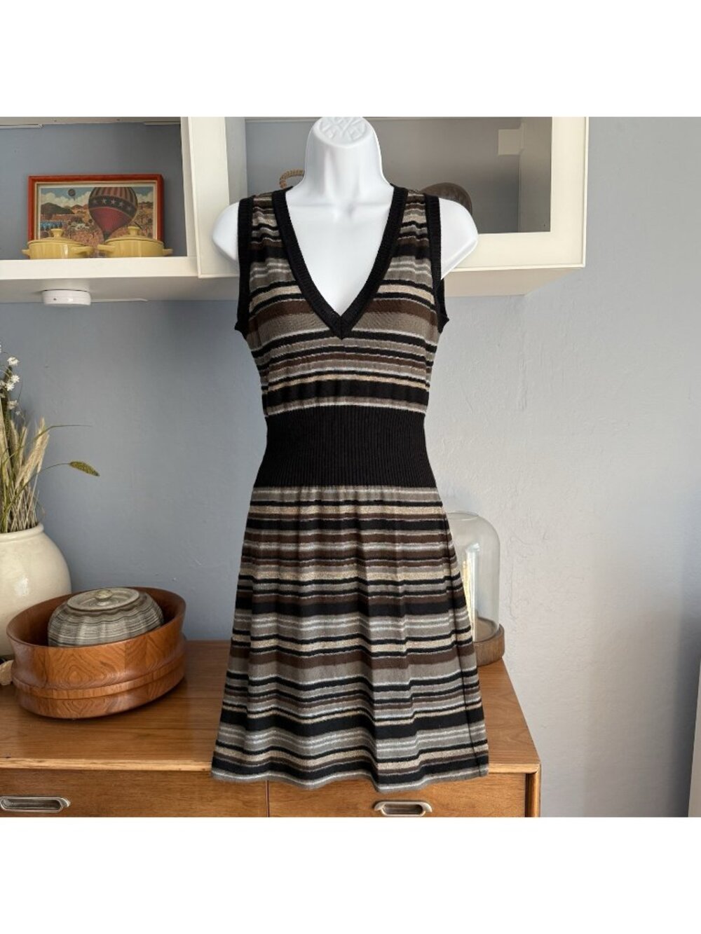 M Missoni Y2K Multi Stripe Knit V-Neck Dress Size 40 2/4